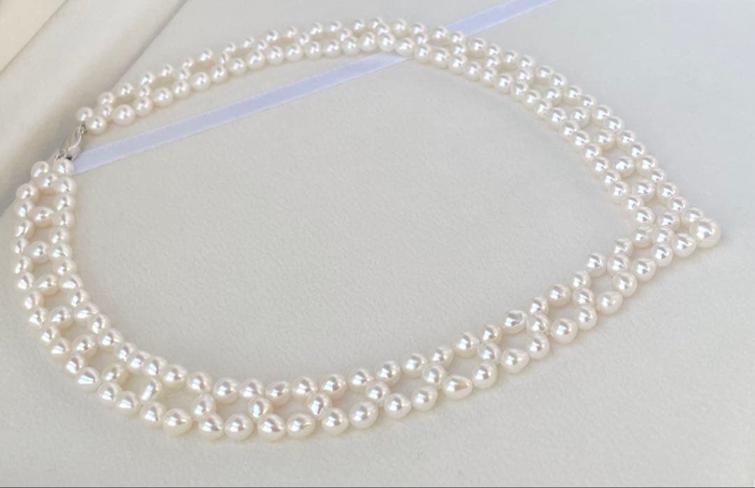 Mirror finish genuine Akoya pearl necklace with 6.2mm drop pearls and S925 silver clasp in V shape