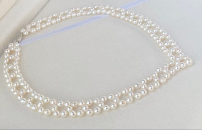 Mirror finish genuine Akoya pearl necklace with 6.2mm drop pearls and S925 silver clasp in V shape