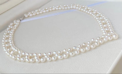 Mirror finish genuine Akoya pearl necklace with 6.2mm drop pearls and S925 silver clasp in V shape