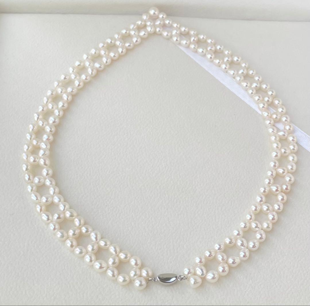 Mirror finish genuine Akoya pearl necklace with 6.2mm drop pearls and S925 silver clasp in V shape