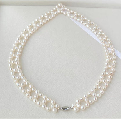 Mirror finish genuine Akoya pearl necklace with 6.2mm drop pearls and S925 silver clasp in V shape