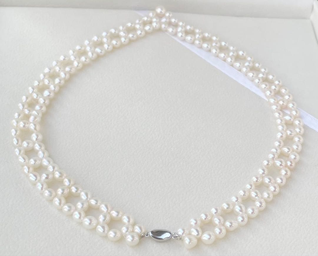 Mirror finish genuine Akoya pearl necklace with 6.2mm drop pearls and S925 silver clasp in V shape