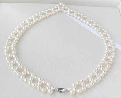 Mirror finish genuine Akoya pearl necklace with 6.2mm drop pearls and S925 silver clasp in V shape