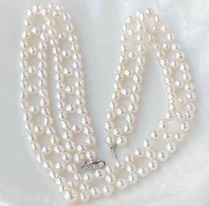 Mirror finish genuine Akoya pearl necklace with 6.2mm drop pearls and S925 silver clasp in V shape