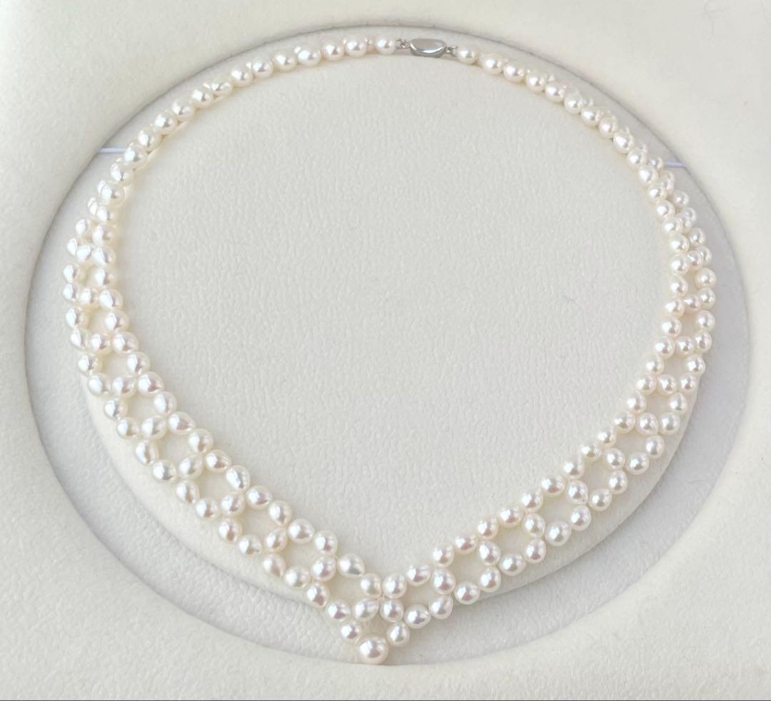 Mirror finish genuine Akoya pearl necklace with 6.2mm drop pearls and S925 silver clasp in V shape