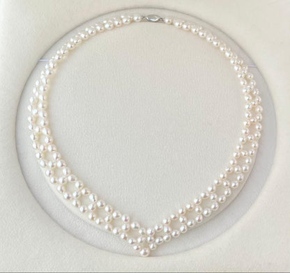 Mirror finish genuine Akoya pearl necklace with 6.2mm drop pearls and S925 silver clasp in V shape