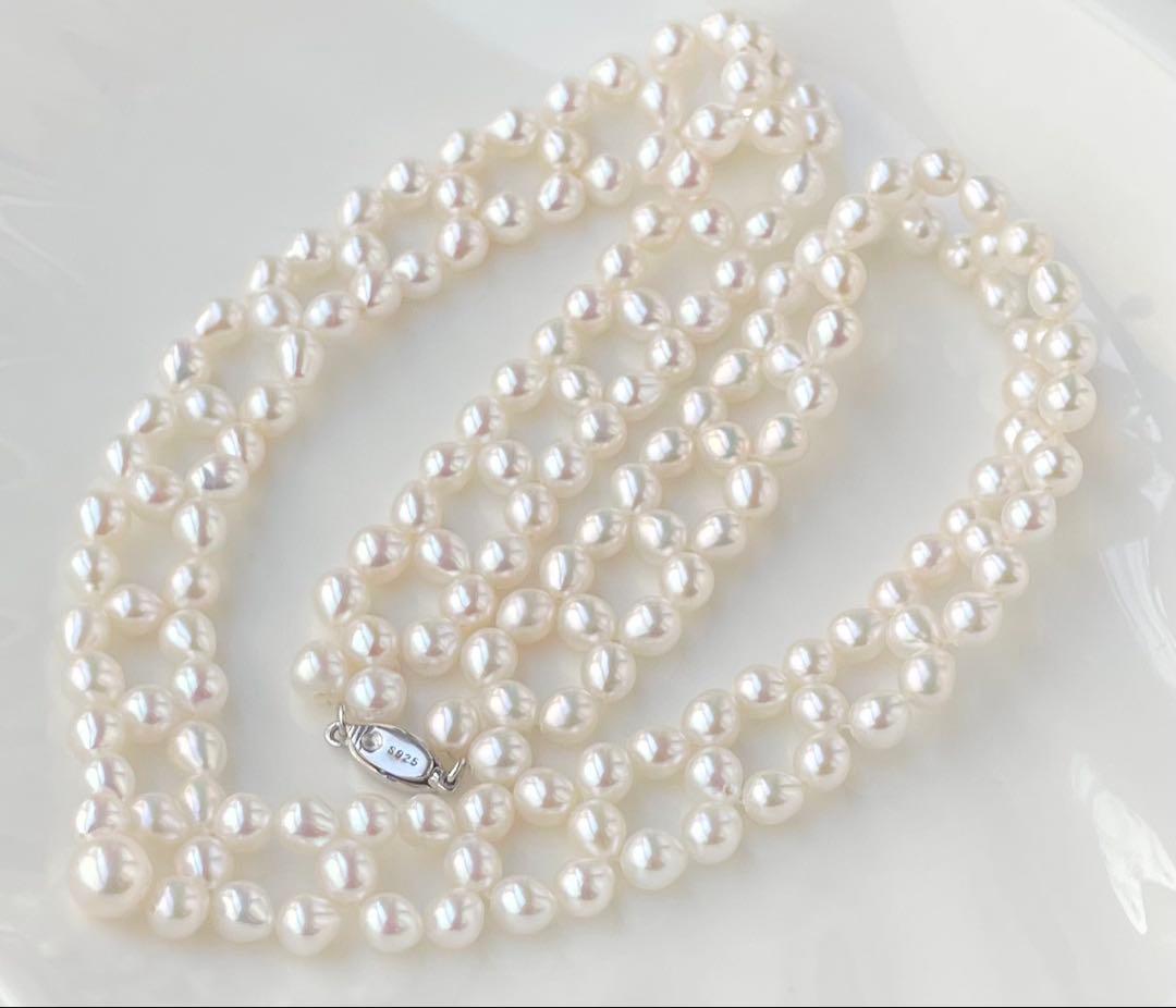 Mirror finish genuine Akoya pearl necklace with 6.2mm drop pearls and S925 silver clasp in V shape