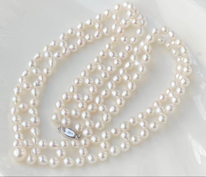 Mirror finish genuine Akoya pearl necklace with 6.2mm drop pearls and S925 silver clasp in V shape