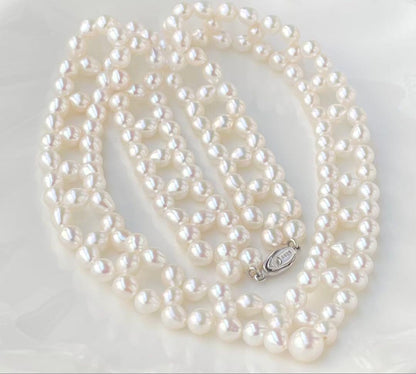 Mirror finish genuine Akoya pearl necklace with 6.2mm drop pearls and S925 silver clasp in V shape