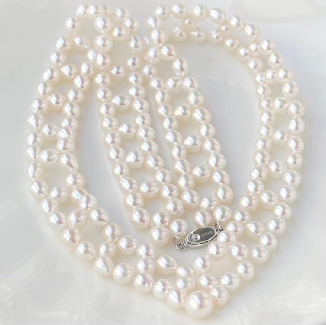 Mirror finish genuine Akoya pearl necklace with 6.2mm drop pearls and S925 silver clasp in V shape