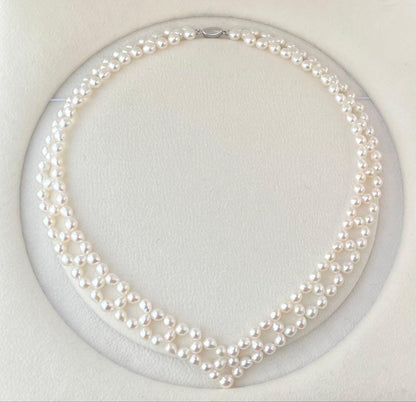 Mirror finish genuine Akoya pearl necklace with 6.2mm drop pearls and S925 silver clasp in V shape