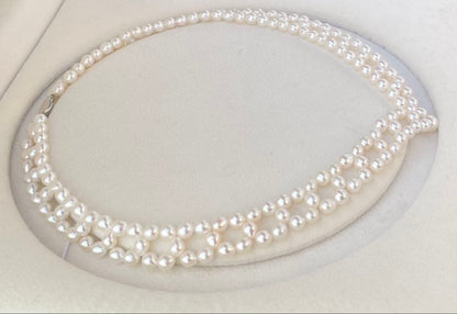 Mirror finish genuine Akoya pearl necklace with 6.2mm drop pearls and S925 silver clasp in V shape