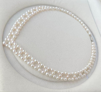 Mirror finish genuine Akoya pearl necklace with 6.2mm drop pearls and S925 silver clasp in V shape