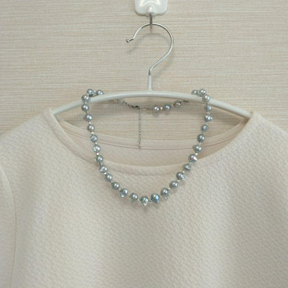 Uwa Jem Orchid natural gray pearl necklace with horns and Carence silver, 8.5mm pearls, 43+5 cm length
