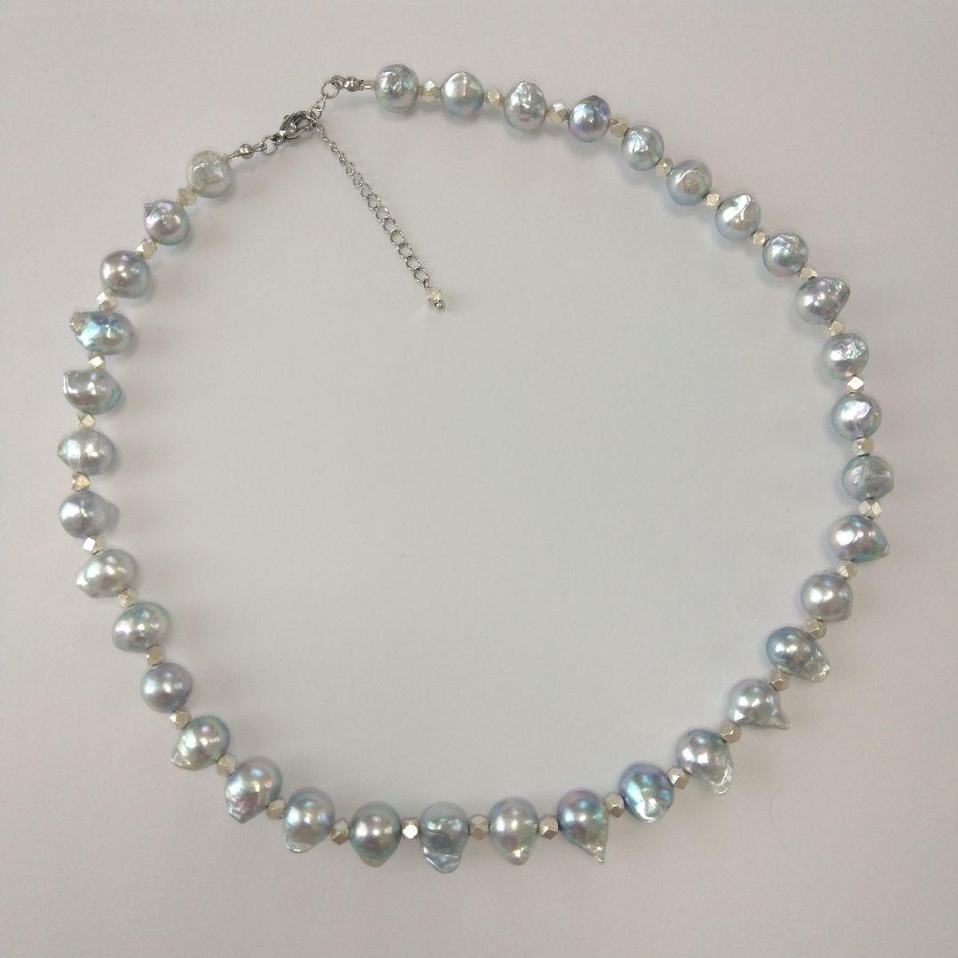 Uwa Jem Orchid natural gray pearl necklace with horns and Carence silver, 8.5mm pearls, 43+5 cm length