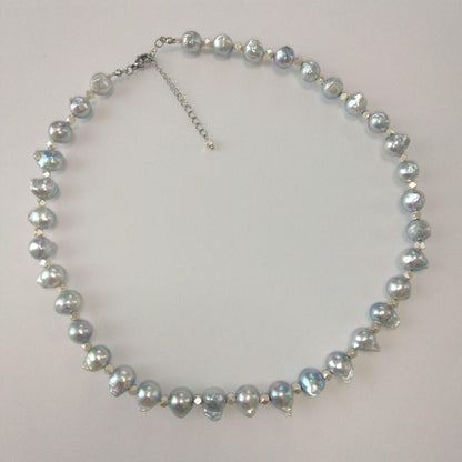 Uwa Jem Orchid natural gray pearl necklace with horns and Carence silver, 8.5mm pearls, 43+5 cm length