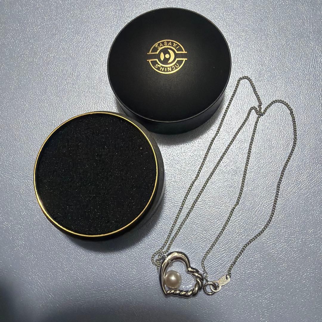 Tasaki SV925 Open Heart Pearl Necklace with 1.9 cm pendant on 41 cm chain, silver heart-shaped design with pearl