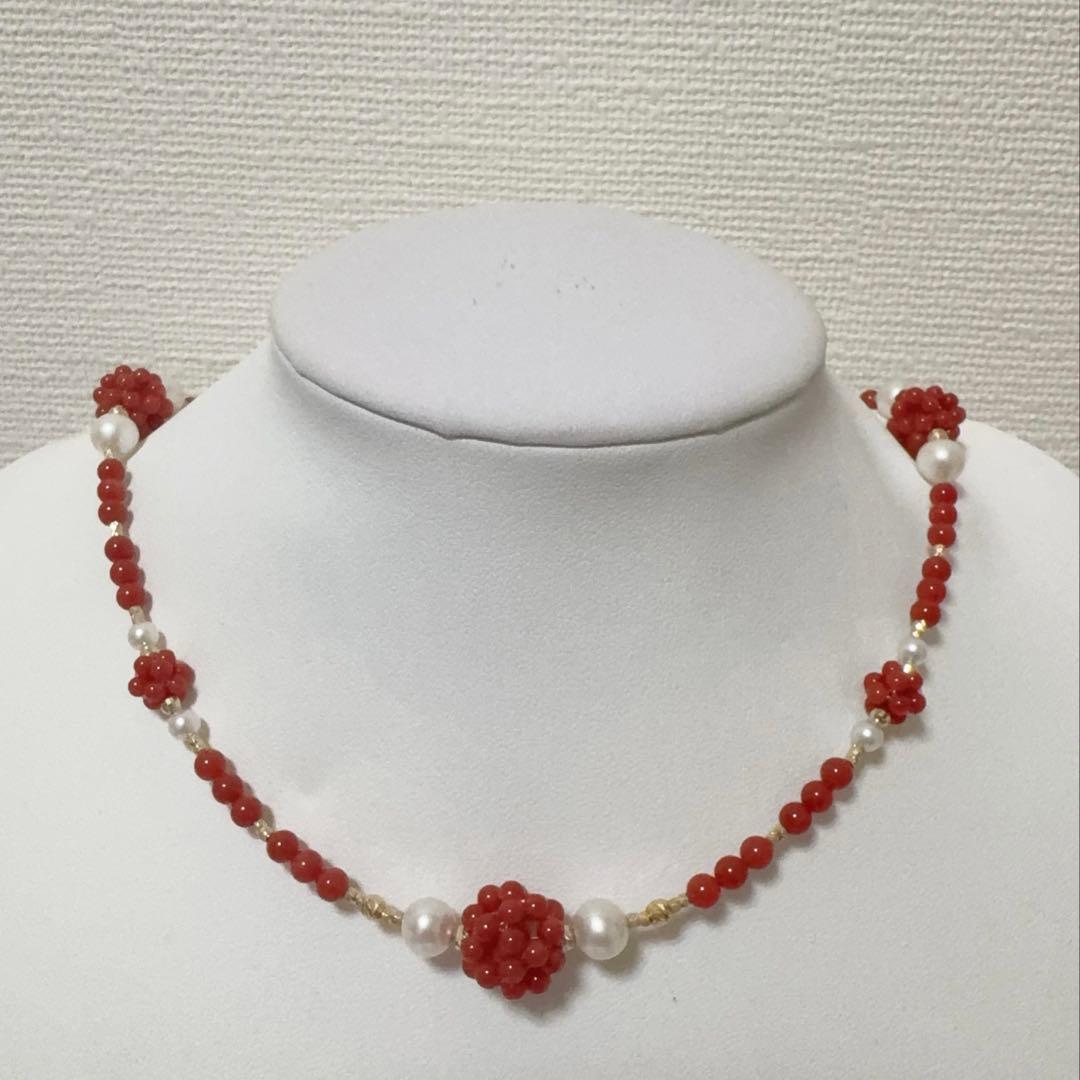 Mediterranean Blood Red Coral and Akoya Pearl necklace and earring set with K18 gold and certification