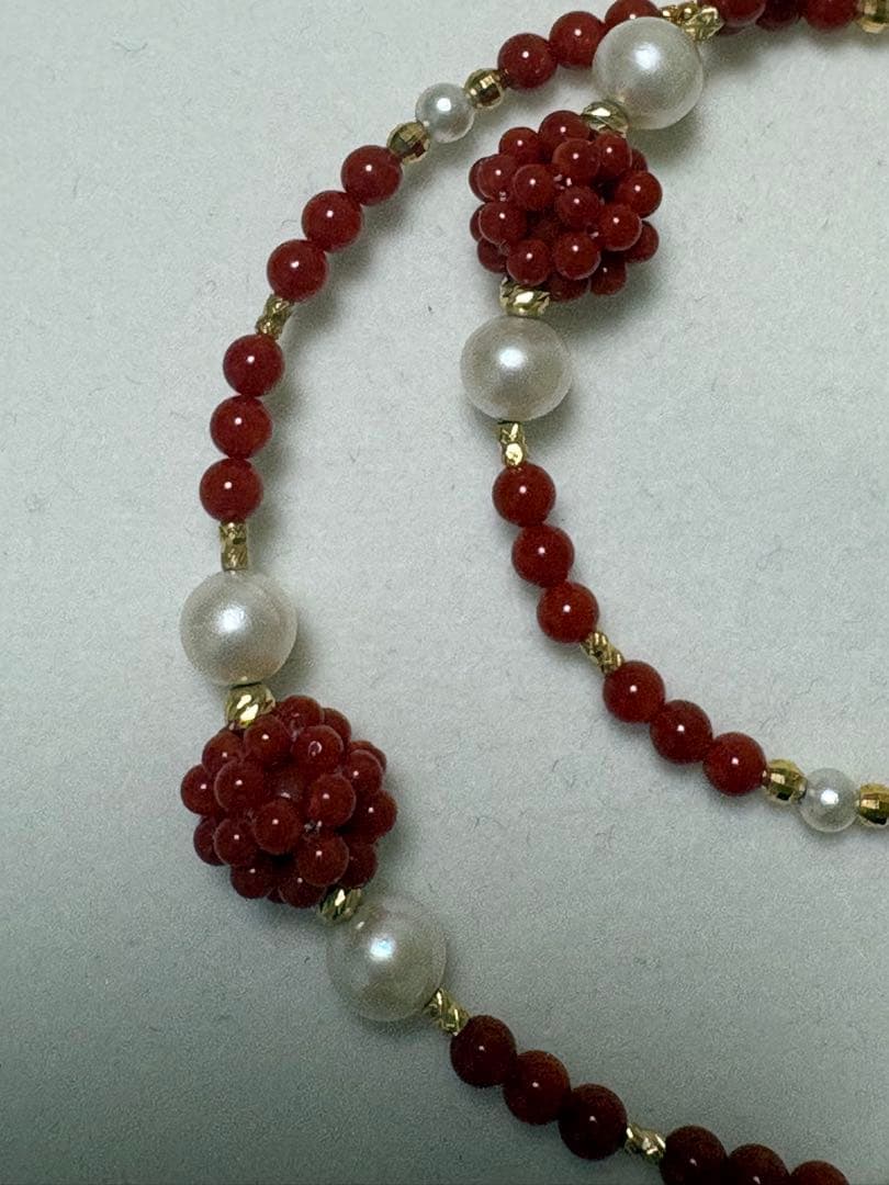 Mediterranean Blood Red Coral and Akoya Pearl necklace and earring set with K18 gold and certification