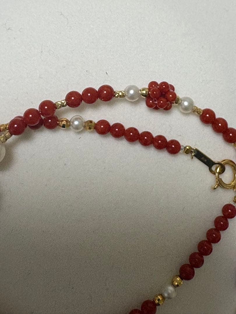 Mediterranean Blood Red Coral and Akoya Pearl necklace and earring set with K18 gold and certification
