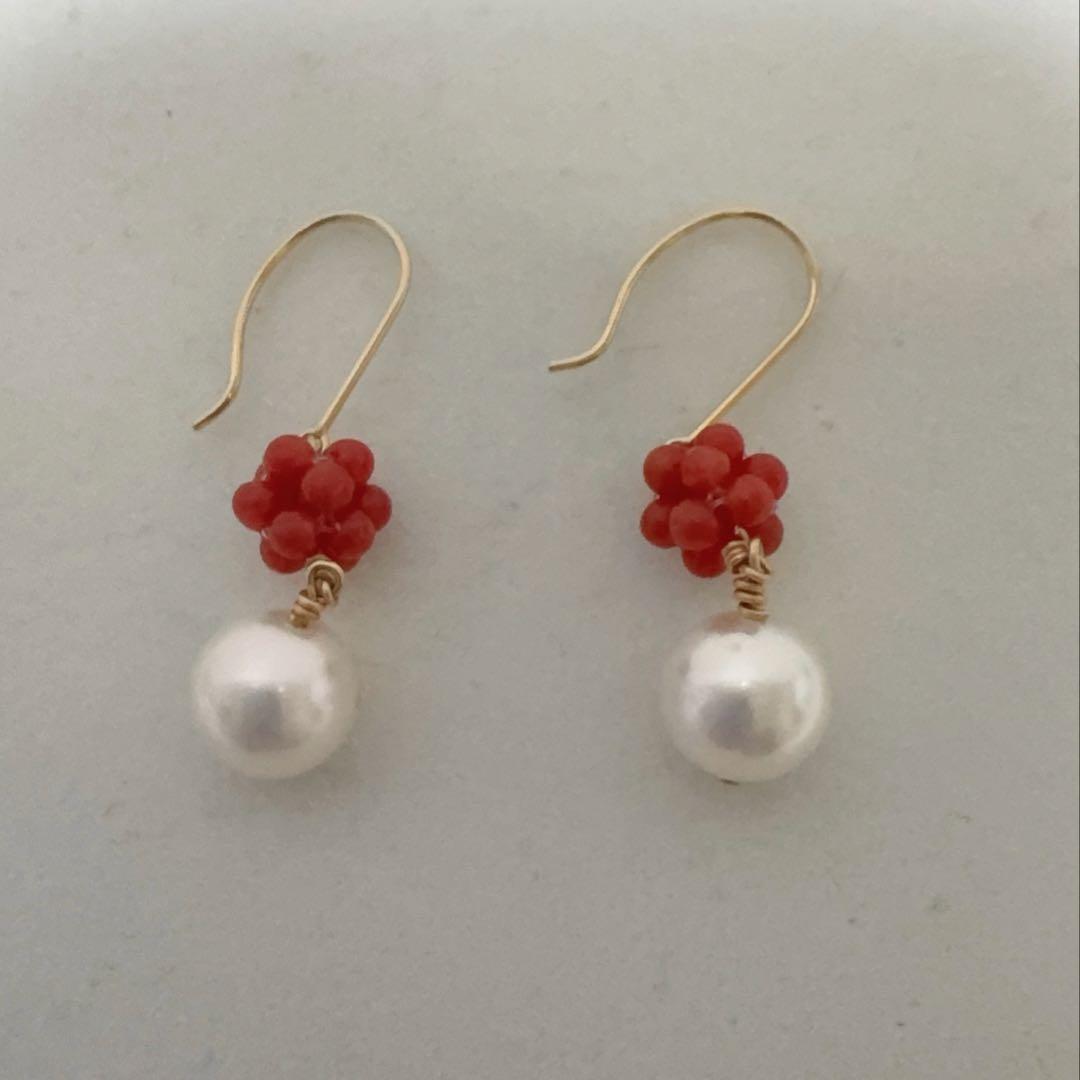 Mediterranean Blood Red Coral and Akoya Pearl necklace and earring set with K18 gold and certification