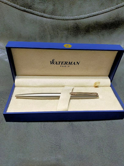 WATERMAN Metropolitan ES Satin CT ballpoint pen in silver with metal body and included refill core and case