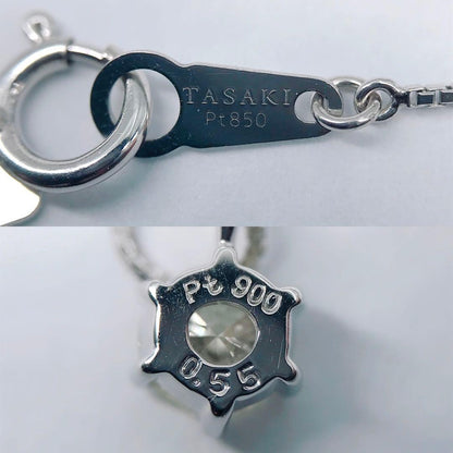 Tasaki Single Diamond Necklace with 0.55 carats diamond set in platinum, 45 cm chain, and 5.6 mm pendant width