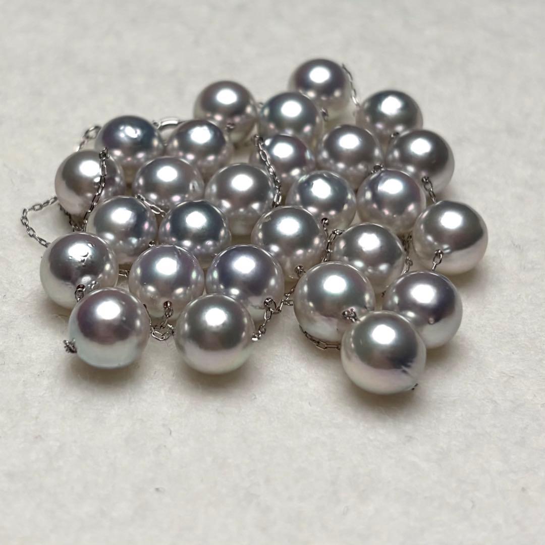 Manta Grade long Akoya pearl necklace with blue pearls and Pt850 clasp, 69cm length