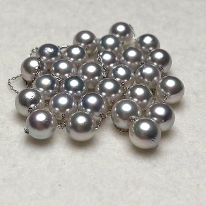 Manta Grade long Akoya pearl necklace with blue pearls and Pt850 clasp, 69cm length