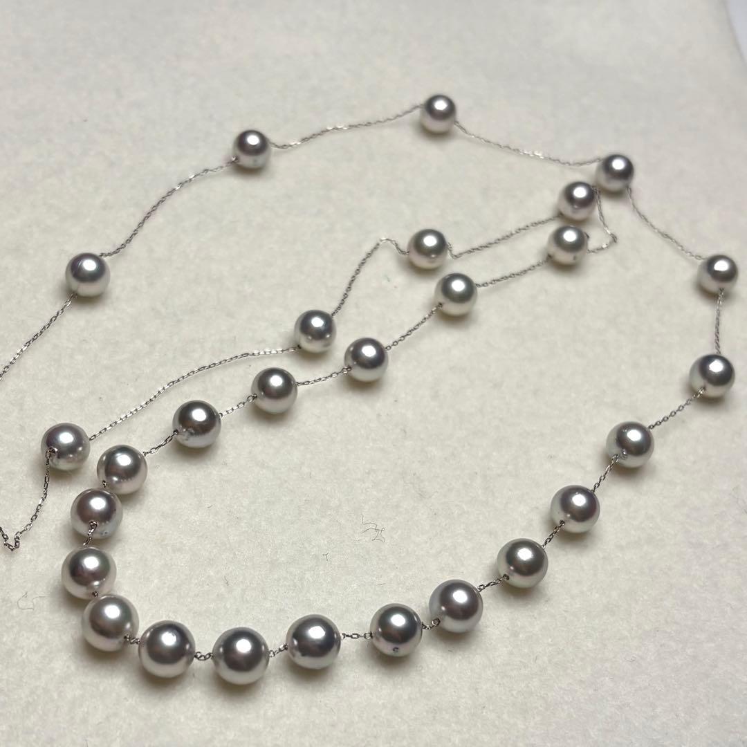 Manta Grade long Akoya pearl necklace with blue pearls and Pt850 clasp, 69cm length