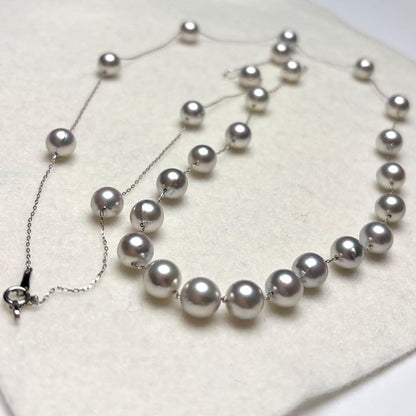 Manta Grade long Akoya pearl necklace with blue pearls and Pt850 clasp, 69cm length