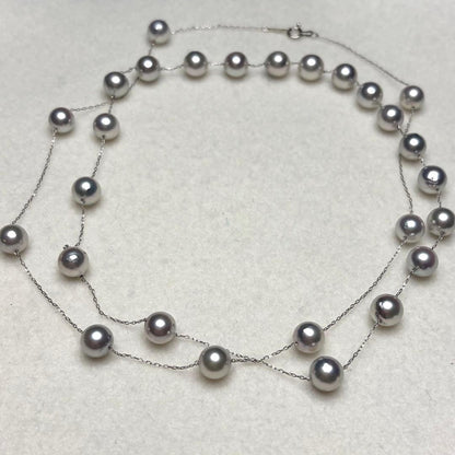 Manta Grade long Akoya pearl necklace with blue pearls and Pt850 clasp, 69cm length