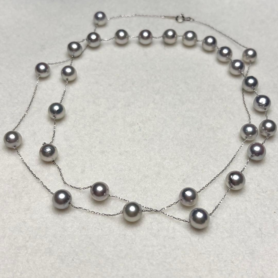 Manta Grade long Akoya pearl necklace with blue pearls and Pt850 clasp, 69cm length