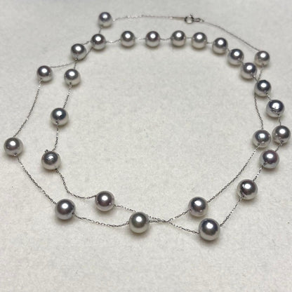 Manta Grade long Akoya pearl necklace with blue pearls and Pt850 clasp, 69cm length