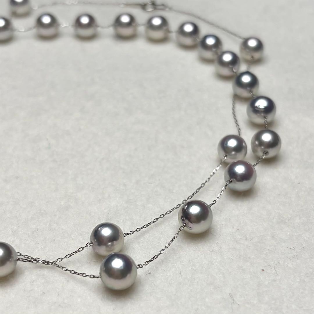 Manta Grade long Akoya pearl necklace with blue pearls and Pt850 clasp, 69cm length