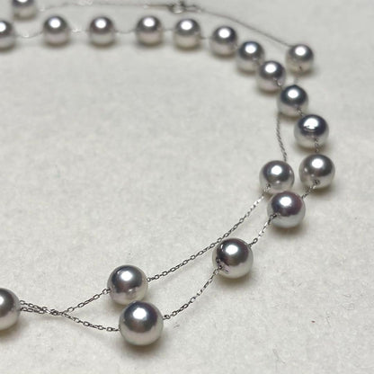 Manta Grade long Akoya pearl necklace with blue pearls and Pt850 clasp, 69cm length