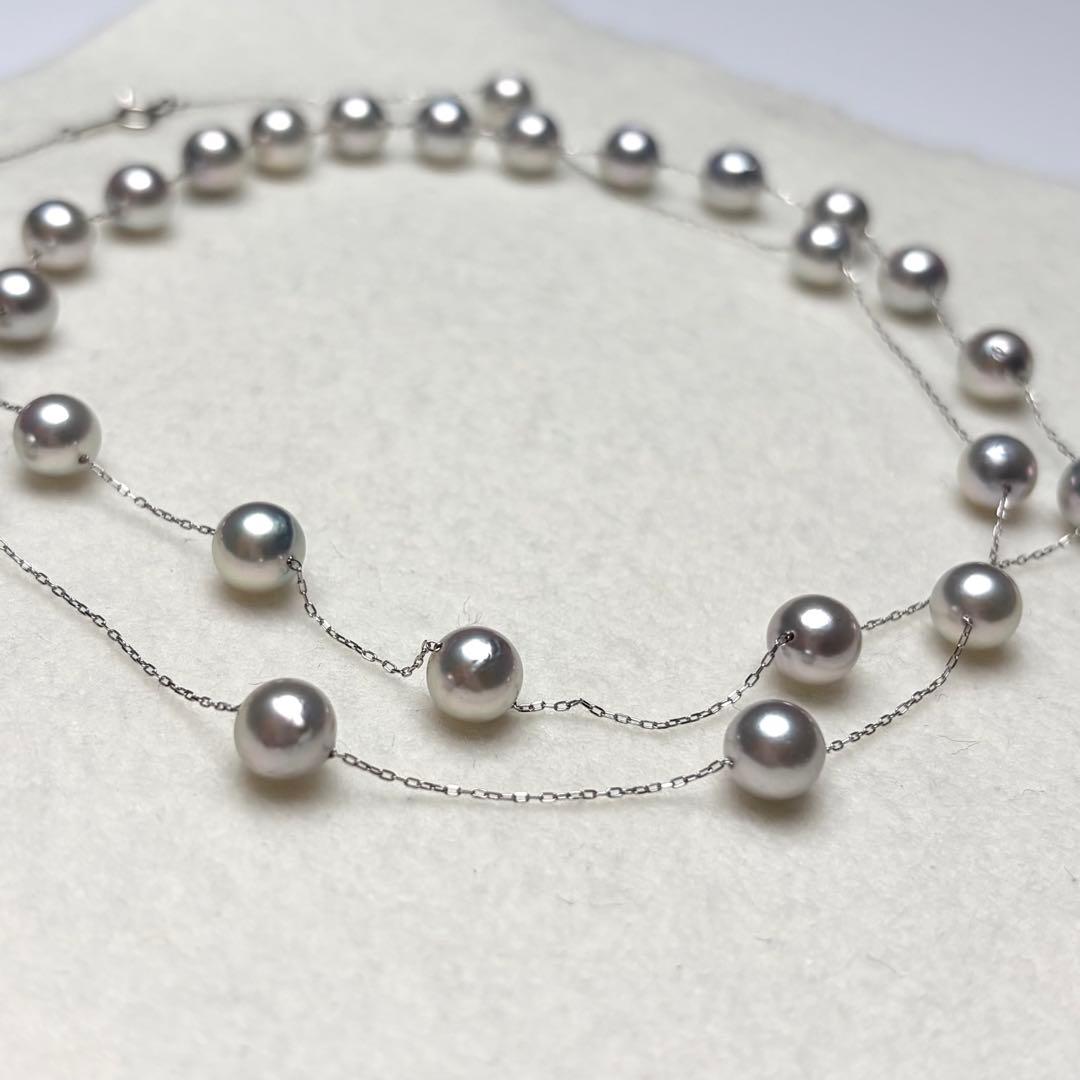 Manta Grade long Akoya pearl necklace with blue pearls and Pt850 clasp, 69cm length