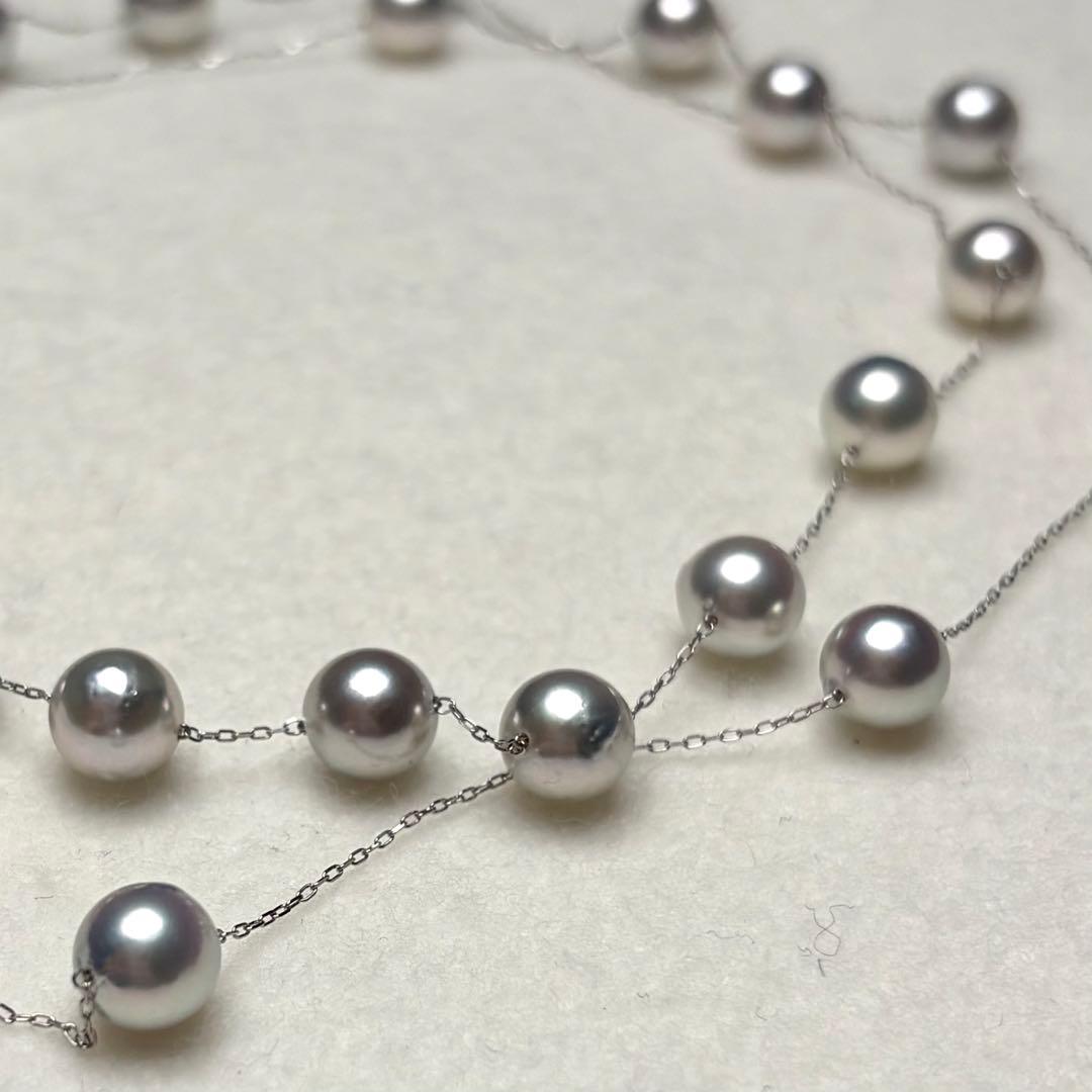 Manta Grade long Akoya pearl necklace with blue pearls and Pt850 clasp, 69cm length