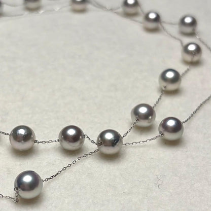 Manta Grade long Akoya pearl necklace with blue pearls and Pt850 clasp, 69cm length