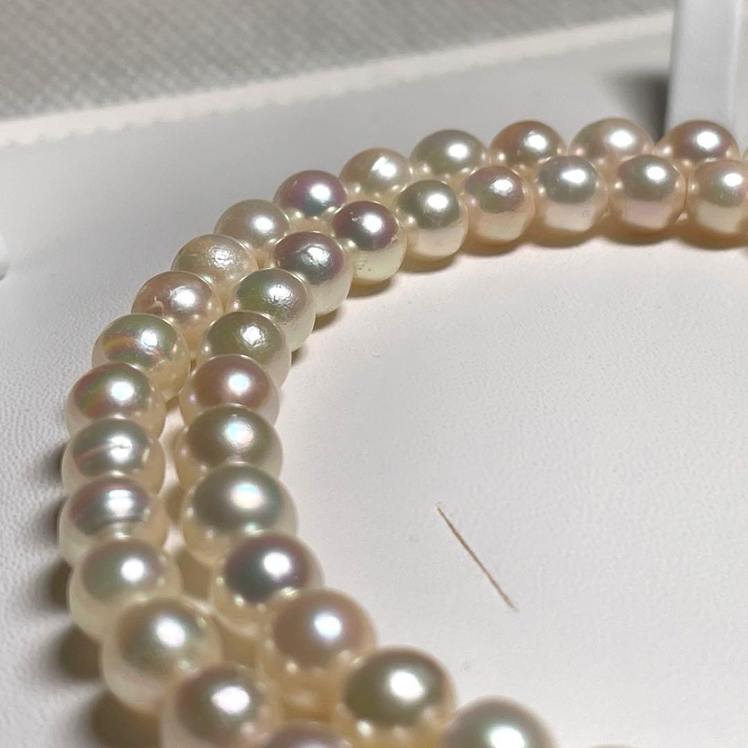 Akoya pearl necklace with 6.5-7.0mm white round pearls and silver chain, 48cm length