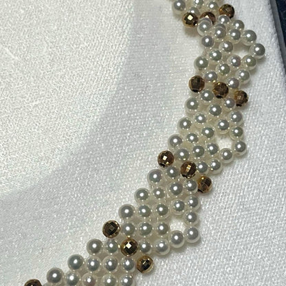 K14 Akoya pearl necklace choker weighing 32.1g with 38.5cm length displayed on white background