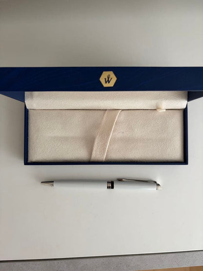 Waterman ballpoint pen with black ink, shown with its box on a white background