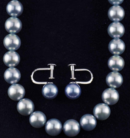 Akoya pearl necklace with 7.0-7.5mm round pearls and matching blue gray K14WG earrings set