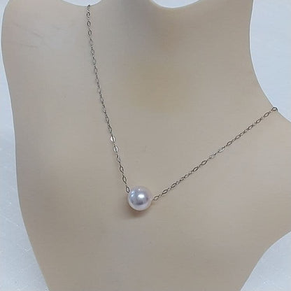 Law Akoya genuine pearl necklace with 7.9mm round white pink pearls on a 40cm PT850 chain