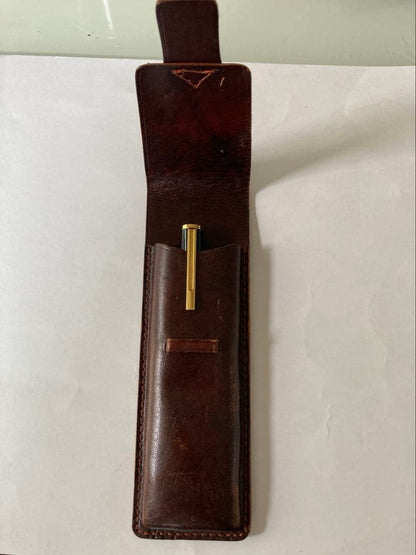 Pilot 14K-585EF black and gold fountain pen with 14K gold nib and black leather pen case