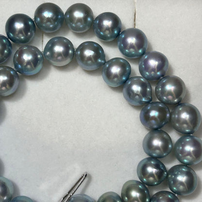Tasaki Akoya pearl necklace with 9.7mm pearls, 46g weight, and 43cm sterling silver chain