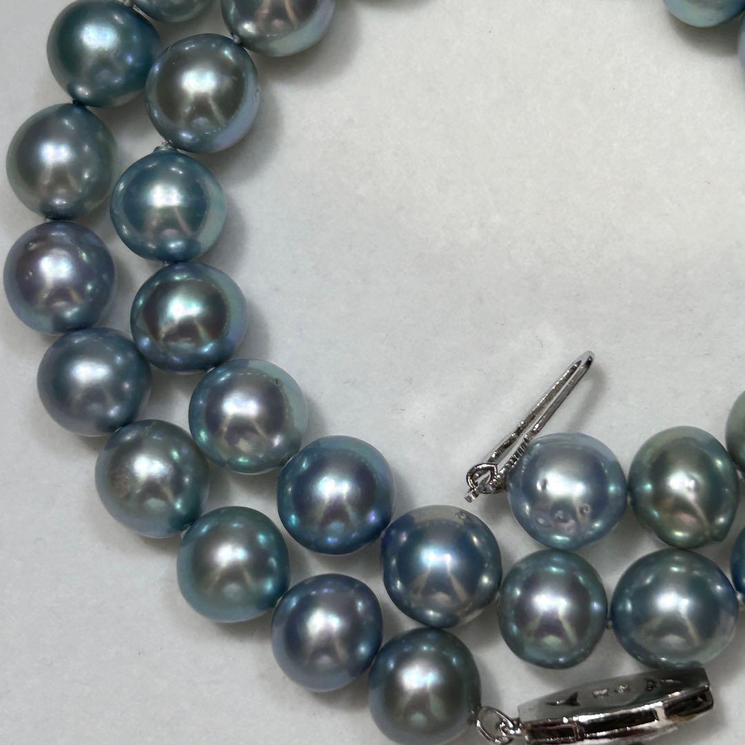 Tasaki Akoya pearl necklace with 9.7mm pearls, 46g weight, and 43cm sterling silver chain