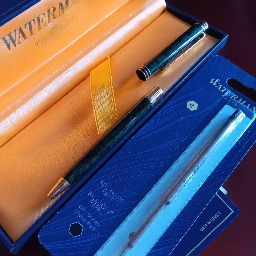 Waterman Exclusive ballpoint pen with black ink refill resting in an open France case