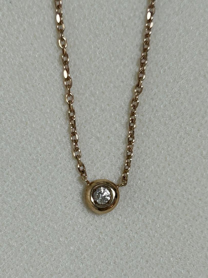 Agete K10 pink gold necklace with a single 0.05ct diamond pendant on a delicate chain