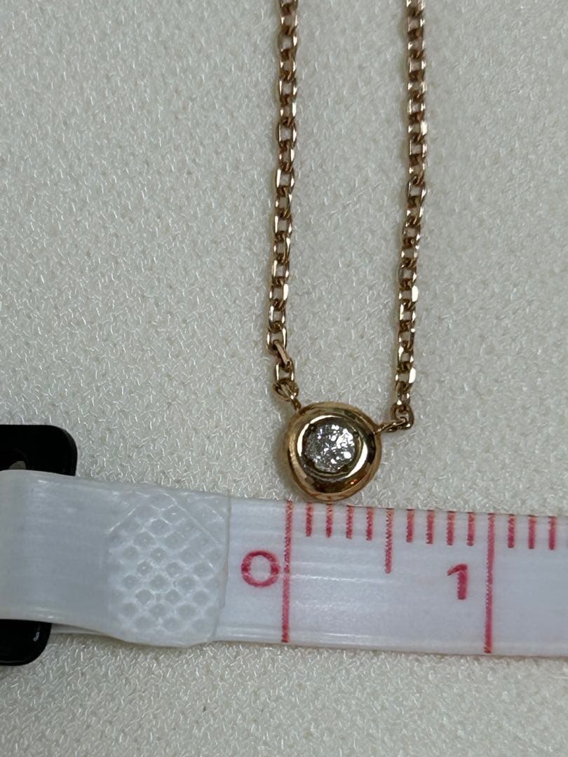 Agete K10 pink gold necklace with a single 0.05ct diamond pendant on a delicate chain